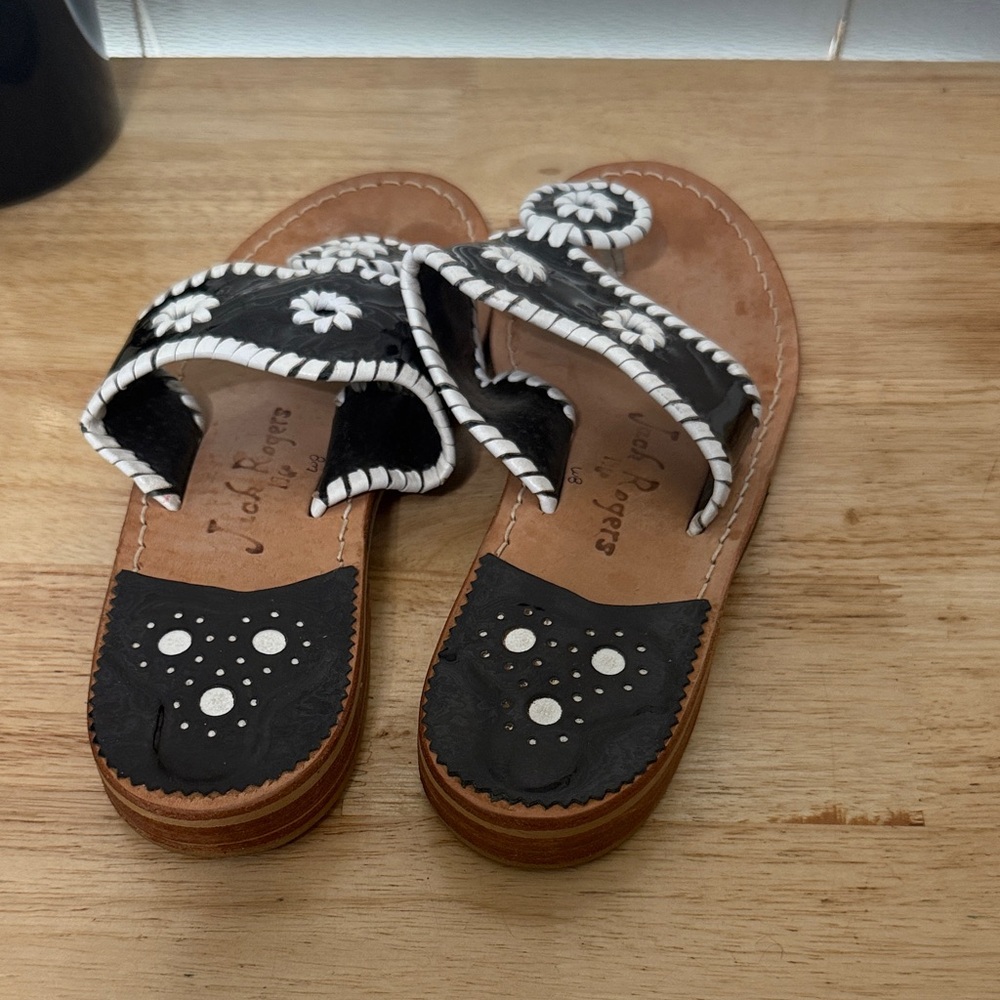 Jack Rogers Black and White Floral Sandals